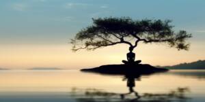 future tripping woman on lake mindful meditation